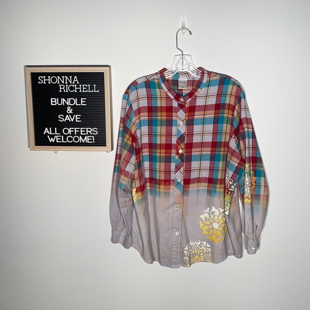 Custom Bleached & Painted Flannel Button Down. Si… - image 1